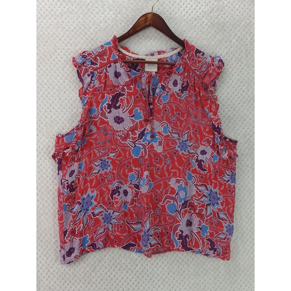 Knox Rose Women's XL Red Floral Flutter Sleeve Blouse